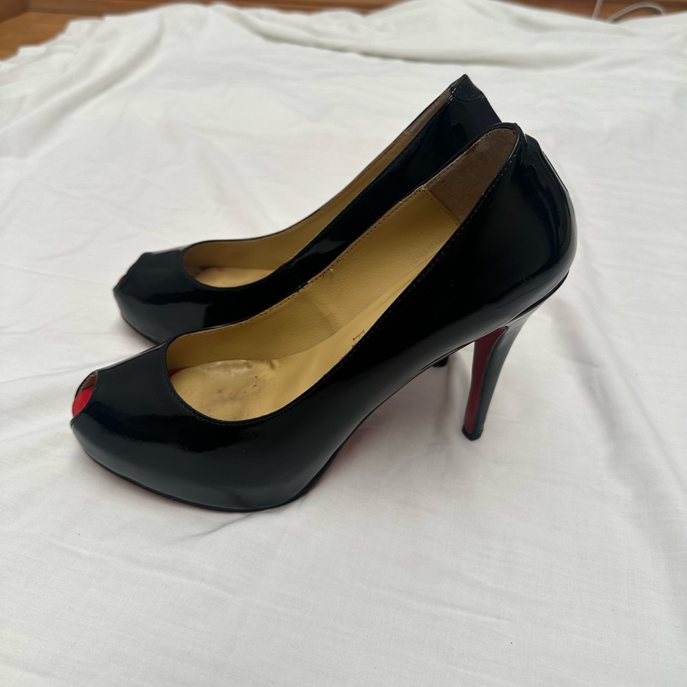 Christian Louboutin Black Peep-Toe Heels
